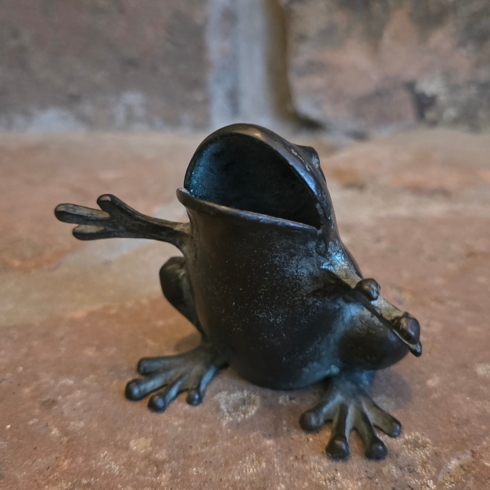Vintage Bronze Frog Figurine Open Mouth Outstretched Arms Heavy Metal Statue MCM